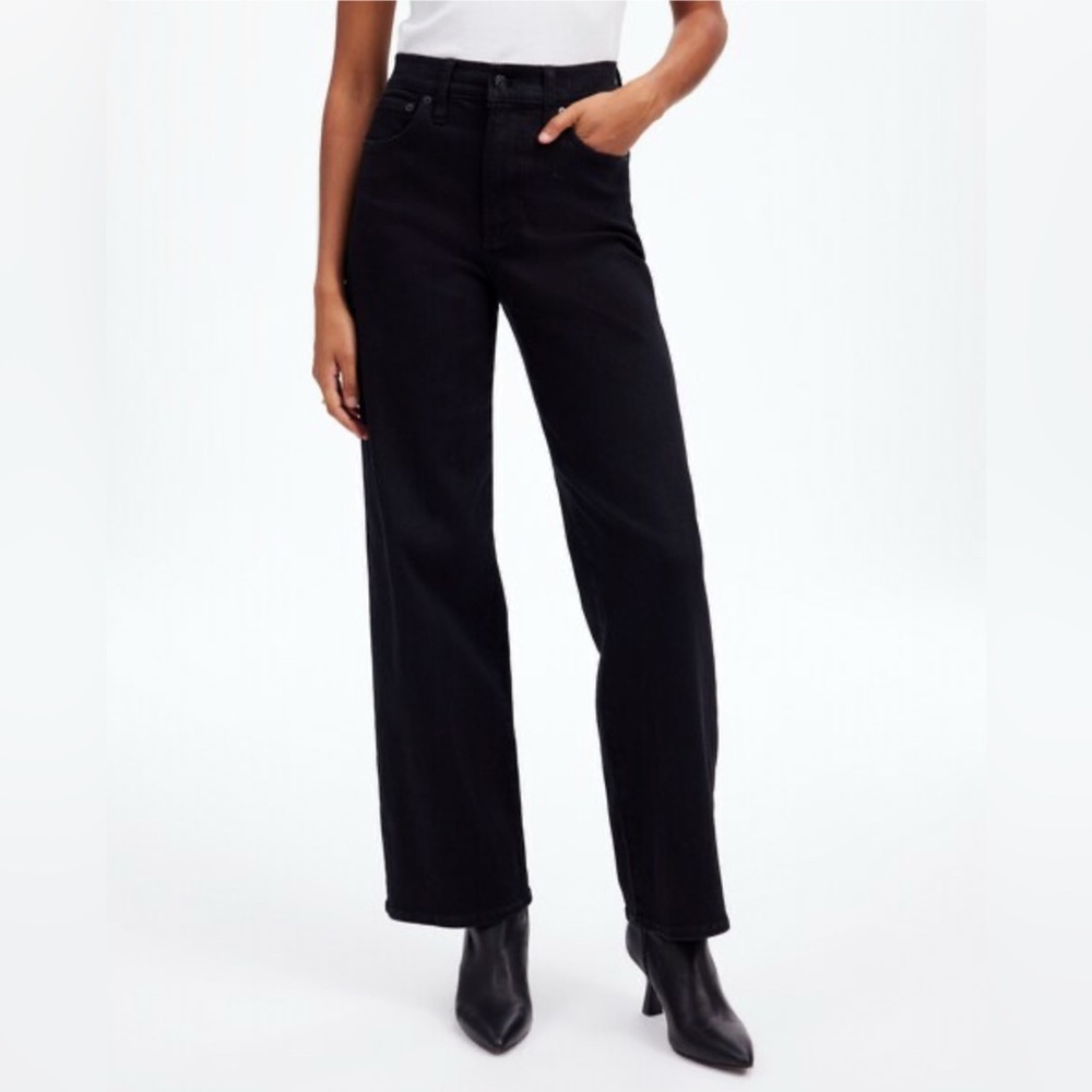 Madewell Perfect Vintage Wide Leg Jeans Black Rinse Wash 27 Petite EUC